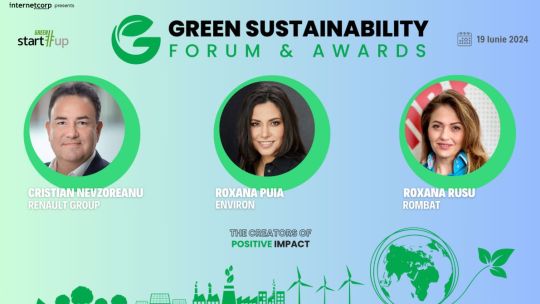 Experți de la Renault, Rombat sau Environ pe scena Green Sustainability Forum 2024: Cristian Nevzoreanu (Renault), Roxana Puia (Environ), Roxana Rusu (Rombat)